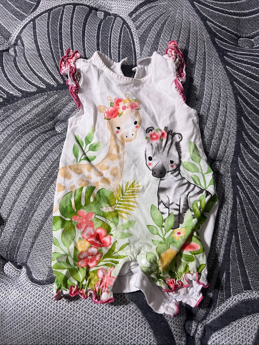 White Floral Giraffe & Zebra Baby Romper